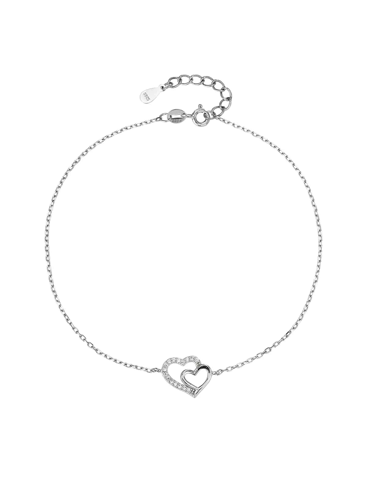 Tobillera de plata con motivo de doble corazón y circonitas (23+4 cm)
