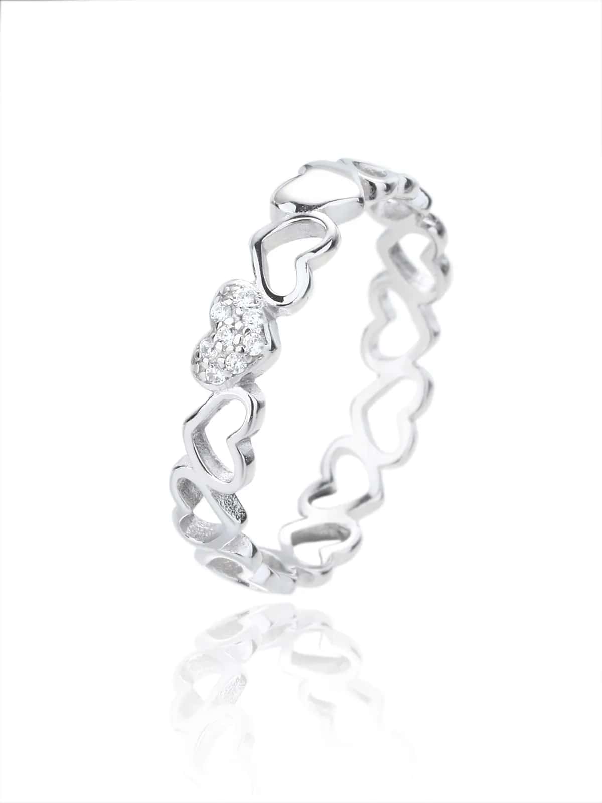 Silver heart motif ring with cubic zirconia decoration