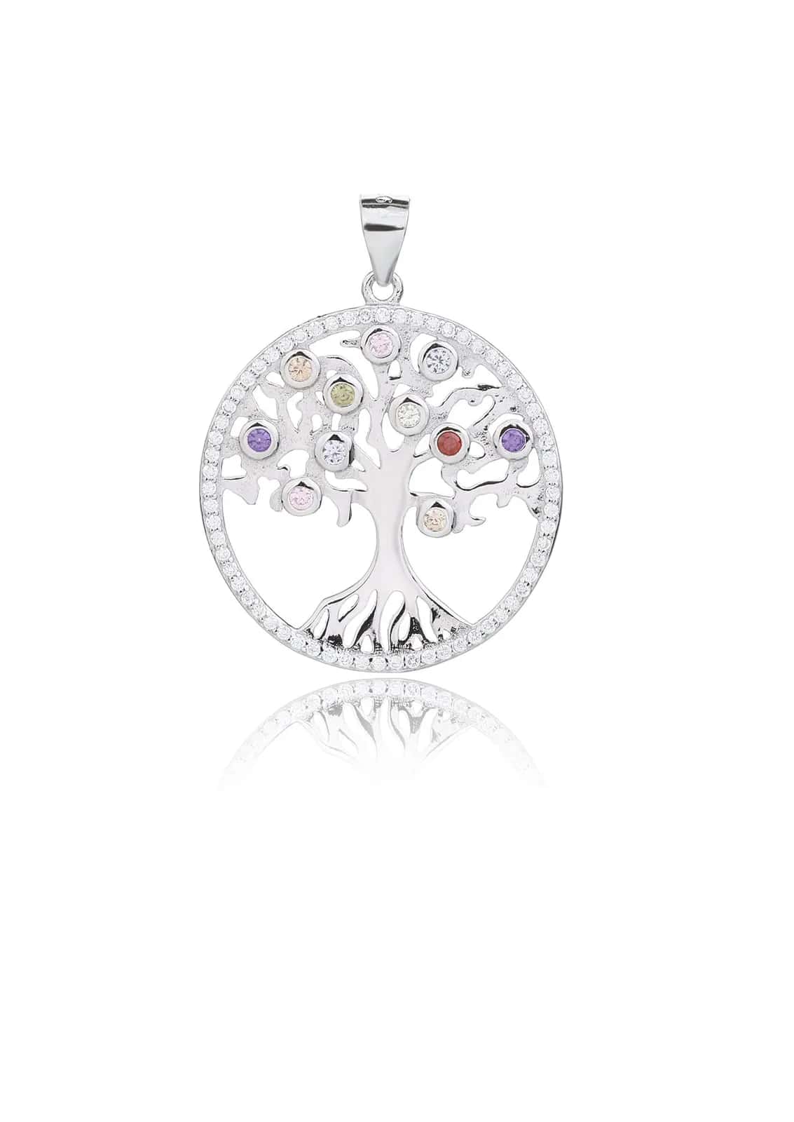 Silver Tree of Life pendant with coloured stones