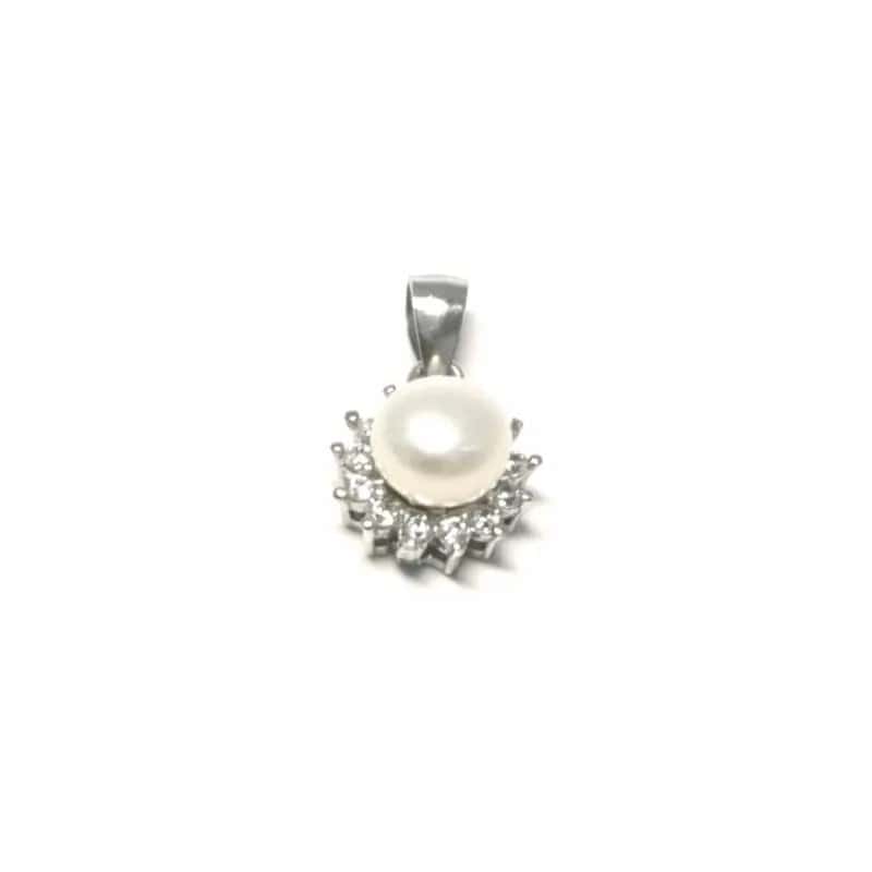 Colgante con perla y piedras blancas