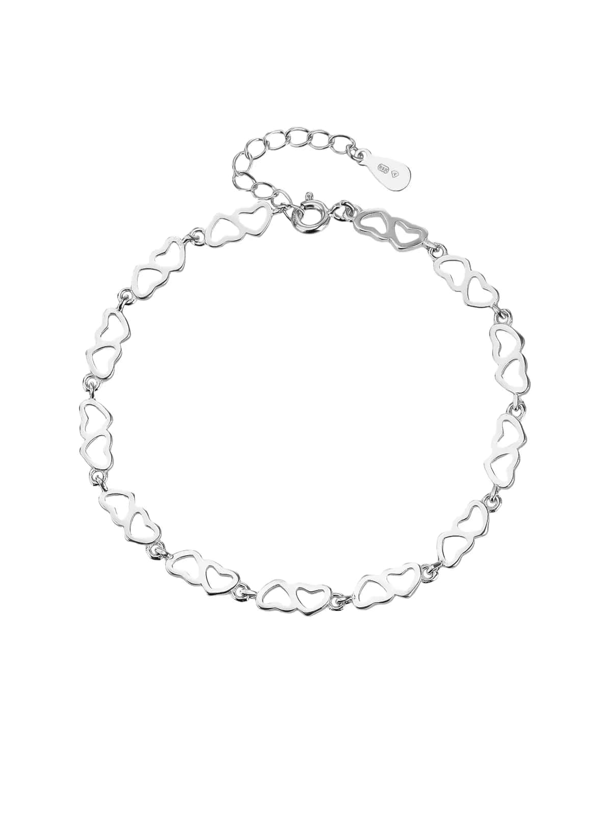 Armband aus 925er Silber mit zwei Herzen, rhodiniert