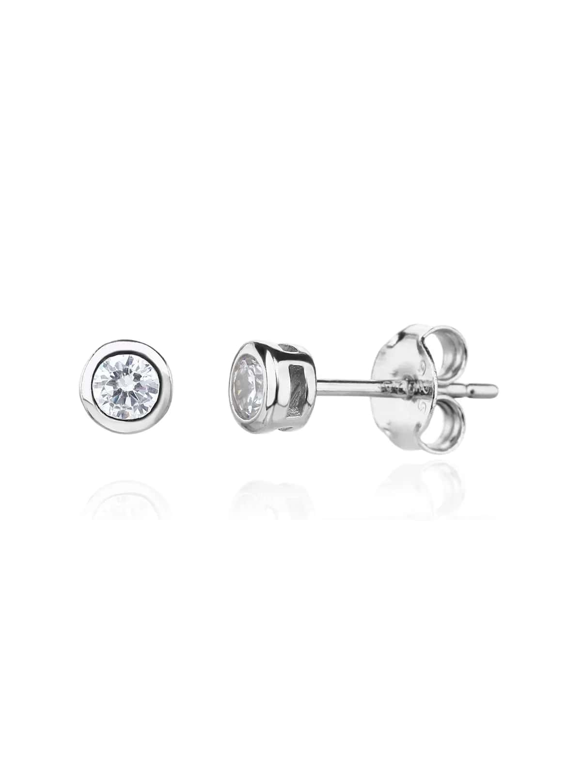 5-mm-Knopfohrringe aus Silber mit Zirkonia und Steckverschluss, rhodiniert