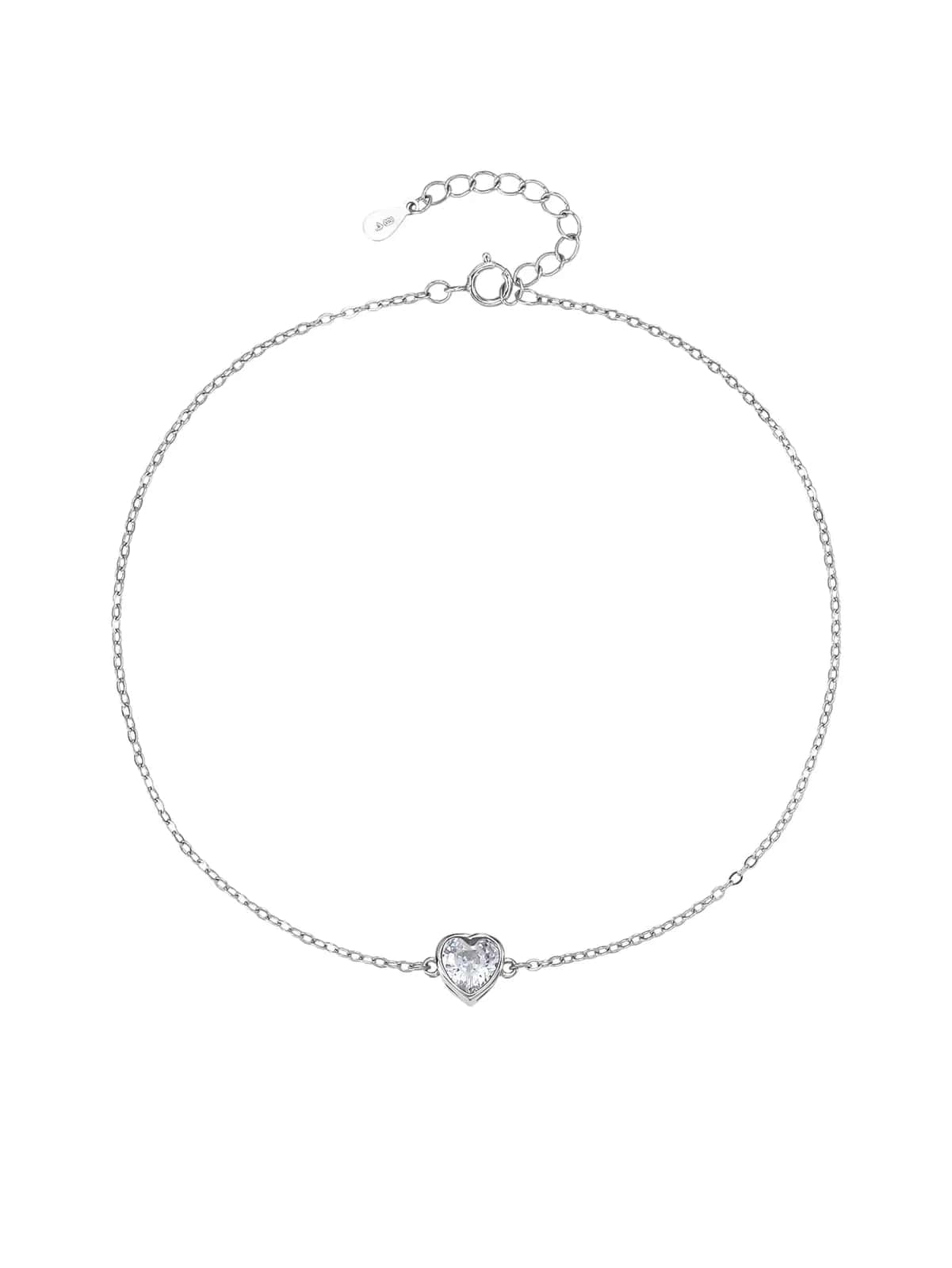 Tobillera de plata con circonita en forma de corazón