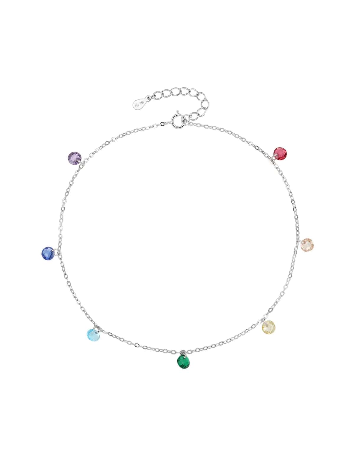 Tobillera de plata con piedras color arcoíris (24+4 cm)