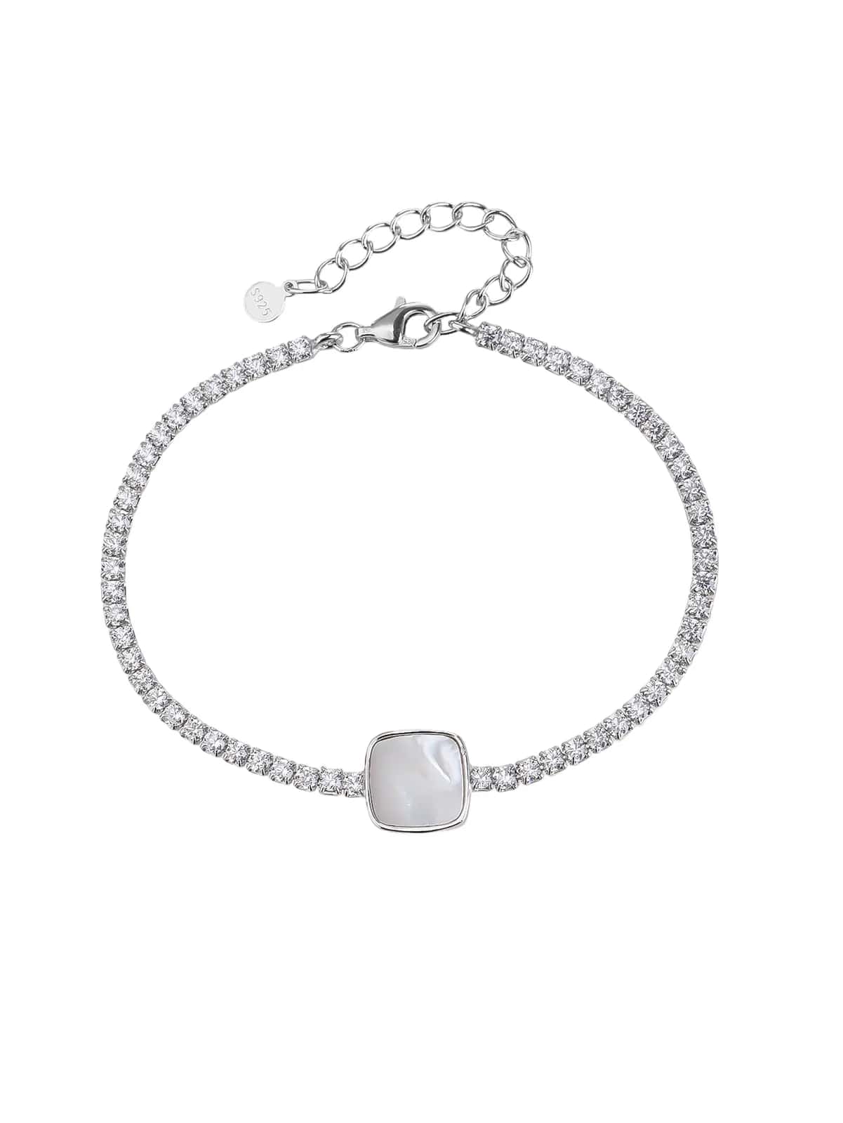 Tennisarmband aus AG 925-Silber mit eckigen Perlen aus natürlichem Perlmutt, rhodiniert