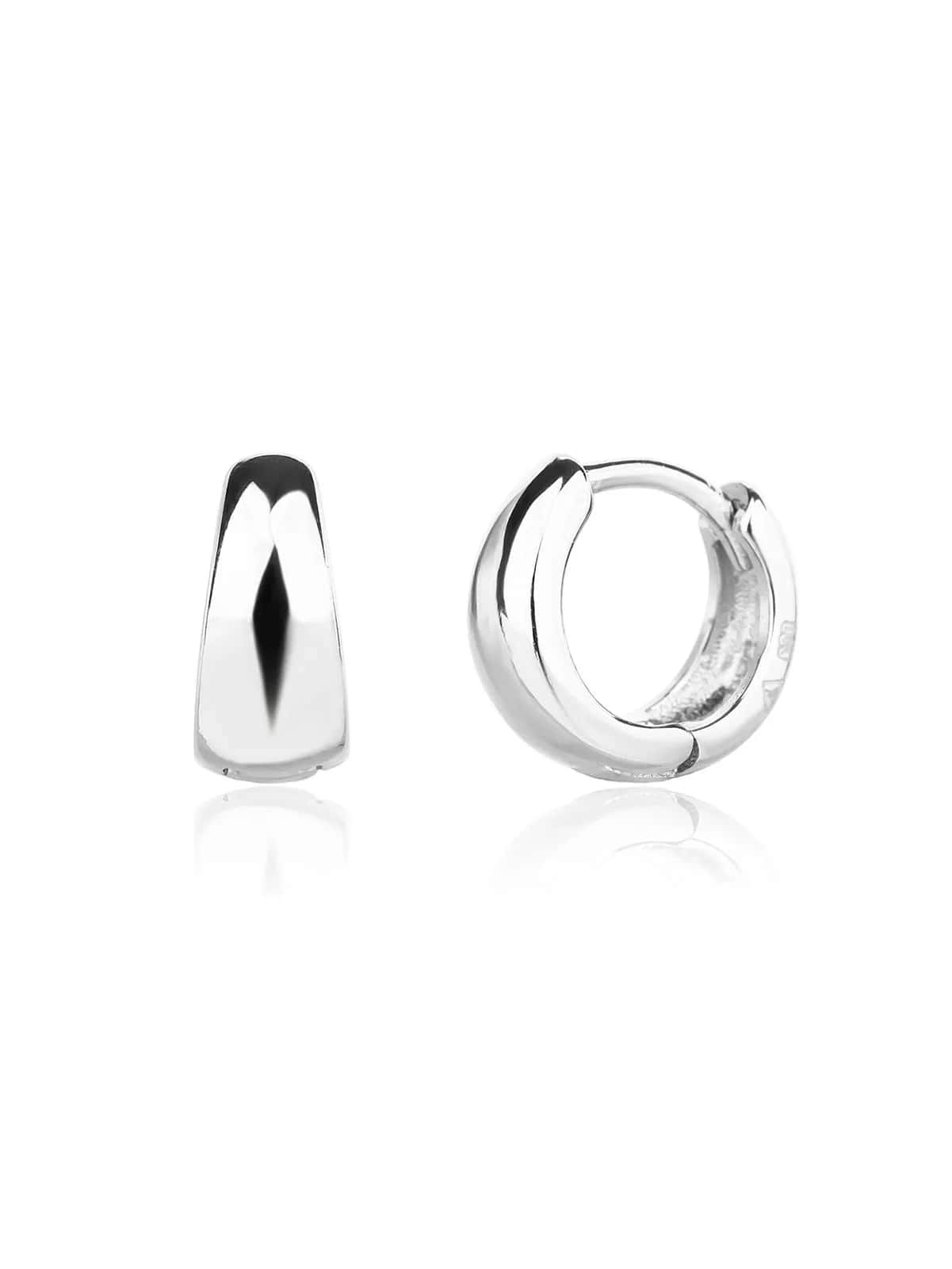 Shiny, domed, solid hoop earrings, AG 925 rhodium-plated silver (0.9 × 0.4 cm)