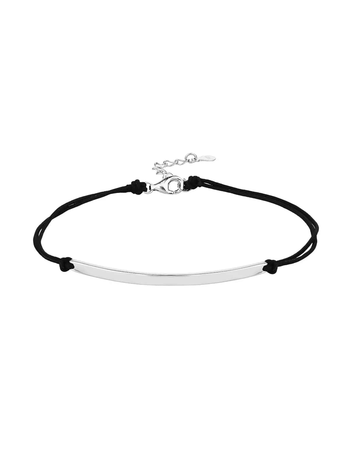 Armband zur Ergänzung einer Uhr mit gravierbarem Silbereinsatz und schwarzem Band, AG 925 rhodiniertes Silber (17,5+4 cm)