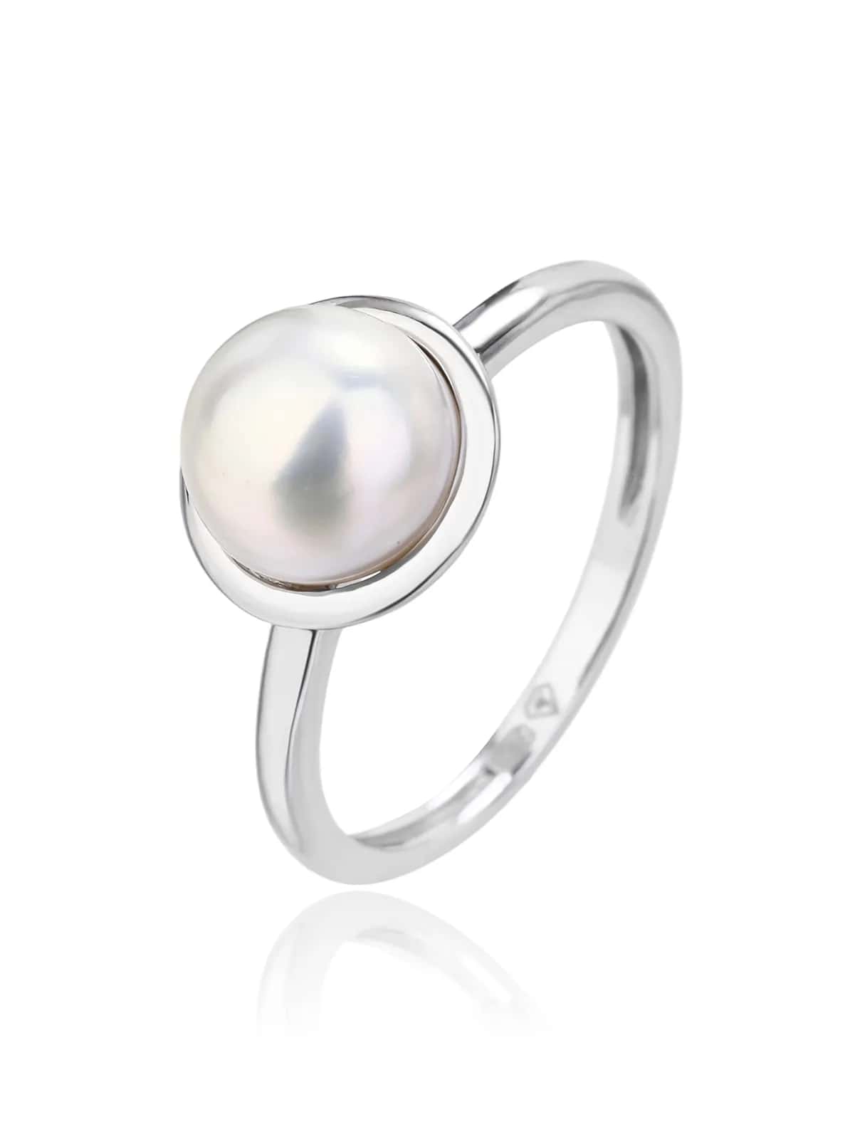 Anillo con perla blanca cultivada de agua dulce, plata de ley 925 con baño de rodio