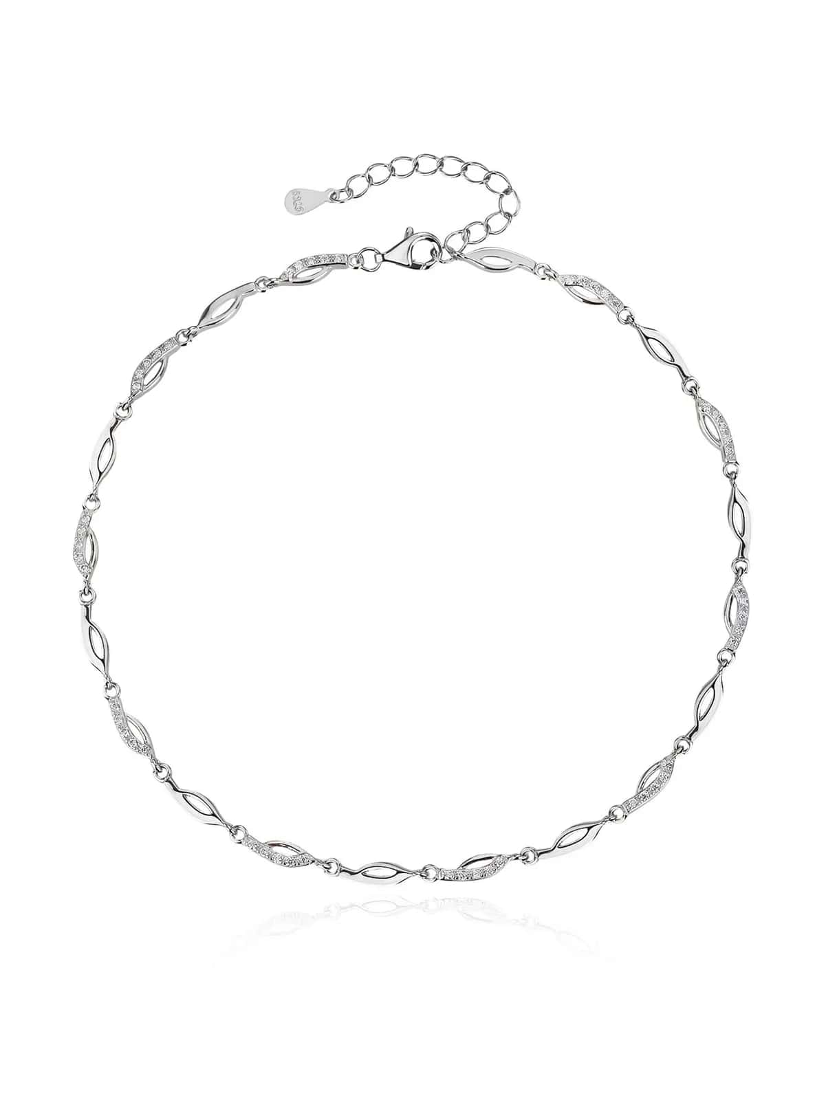 Tobillera con motivo navette ondulado y circonitas, plata de ley 925 con baño de rodio (23,5 + 4,5 cm)