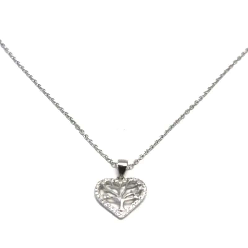 Silberne Kette mit Baum des Lebens-Anhänger aus weißem Stein
