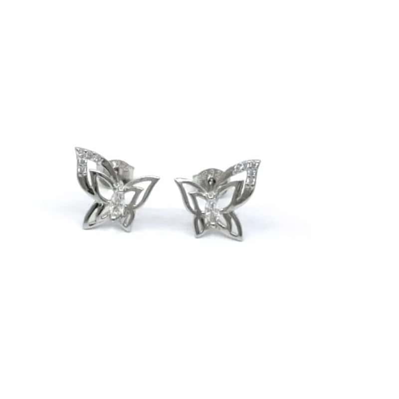 Silver white stone butterfly earrings