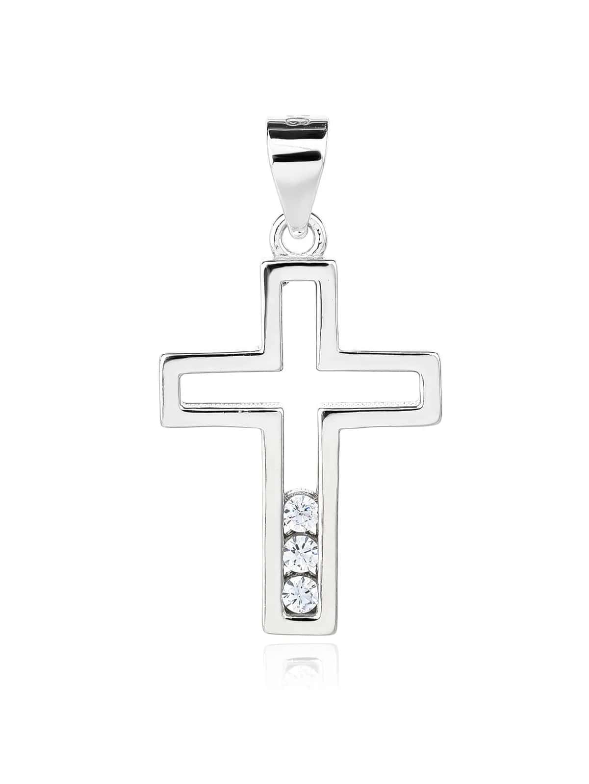 Kreuzanhänger mit weißen Zirkonia-Steinen, rhodiniertes 925er Silber