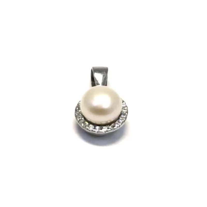 Colgante de plata con perla y piedras blancas