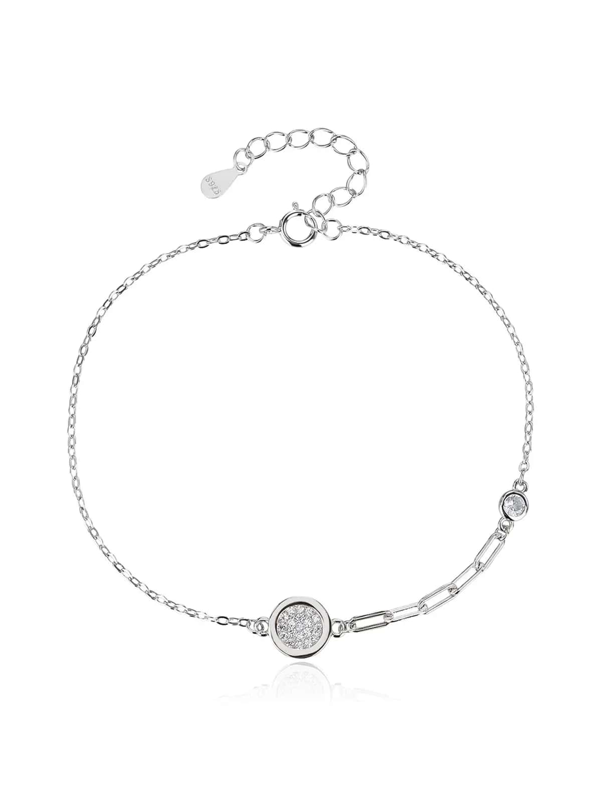 Armband mit runden Anhängern und einer Kette mit länglichen Gliedern, AG 925 rhodiniertes Silber (17 + 4 cm)