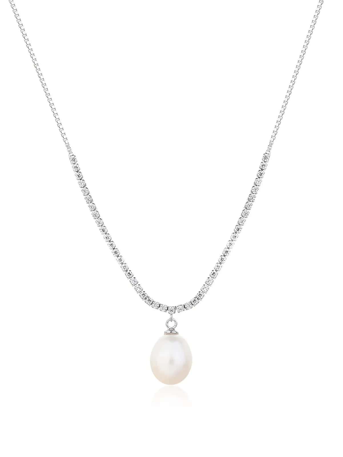 Collar con colgante de perla y circonitas, plata de ley 925 con baño de rodio (40+5 cm)