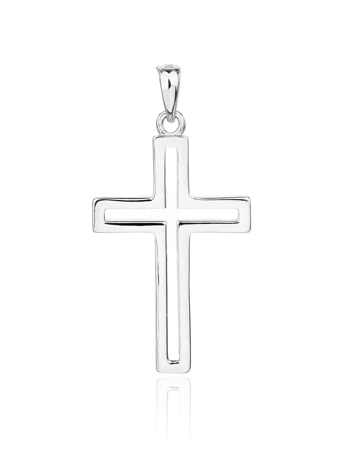 Rhodinierter, konturierter Kreuz-Anhänger