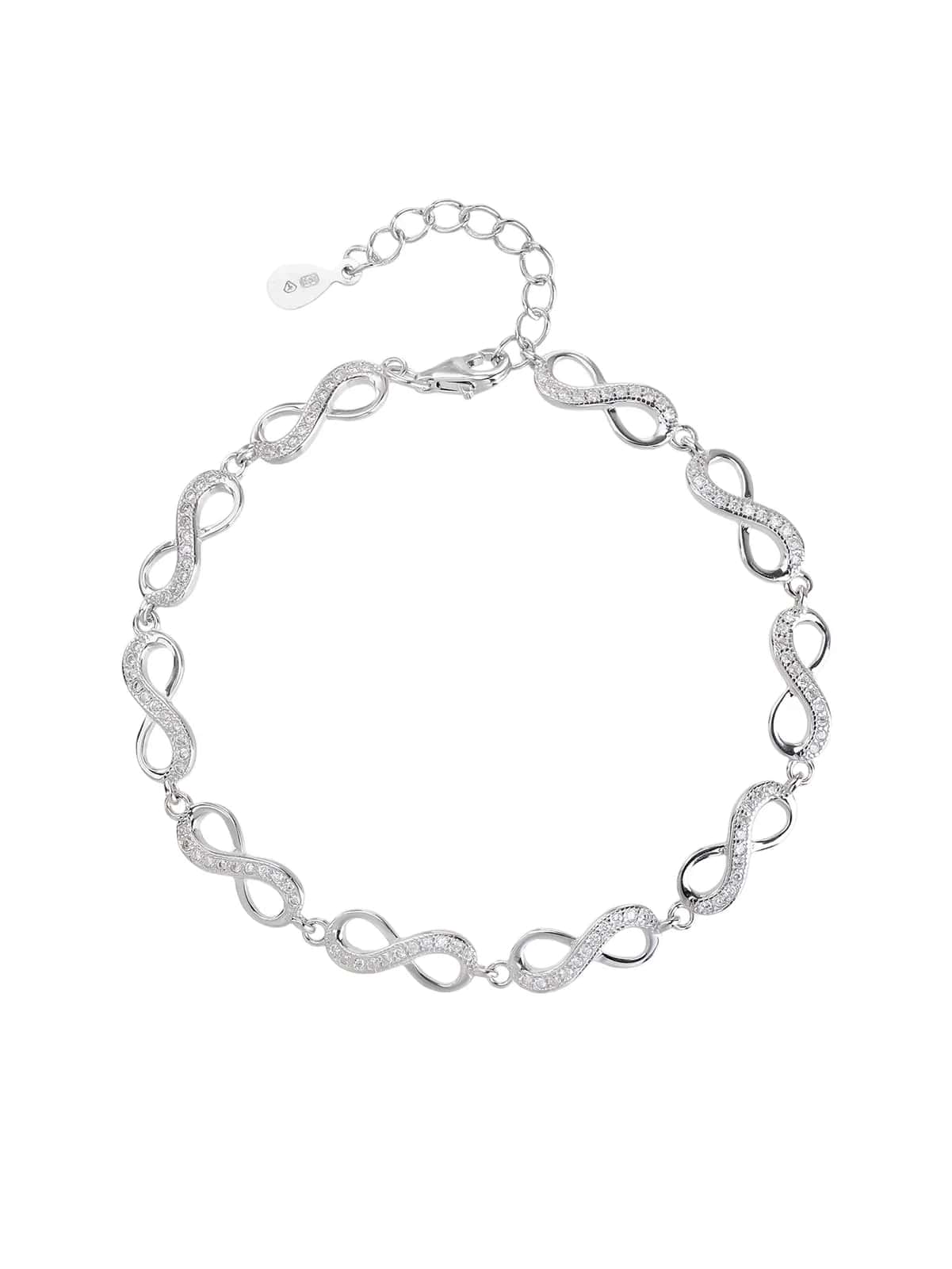 Armband aus 925er Silber mit Unendlichkeitsmuster, Zirkonia-Steinen und Rhodiumbeschichtung