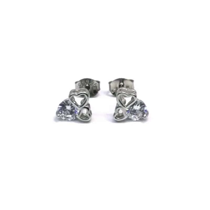 Silver double curved white stone earrings