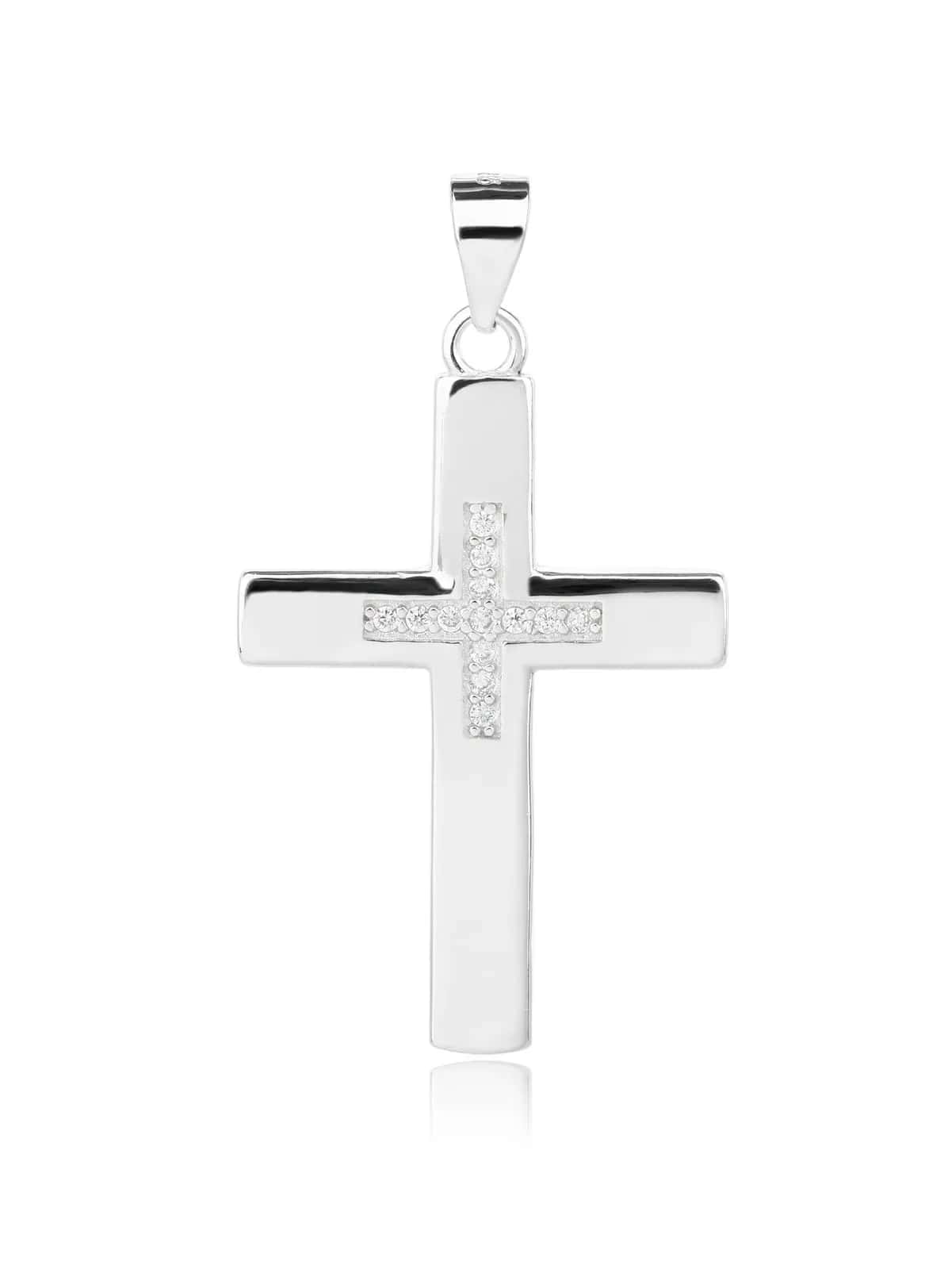 Kreuz-Anhänger mit Zirkonia-Steinen, rhodiniertes 925er Silber