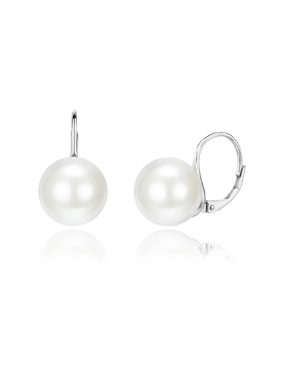 Ohrringe mit weißen „Shell Pearl“-Muschelperlen und Druckverschluss aus 925er Silber mit Rhodiumbeschichtung
