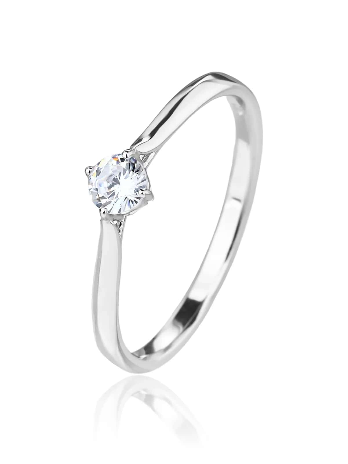 Anillo solitario con circonita blanca redonda, plata de ley 925 con baño de rodio
