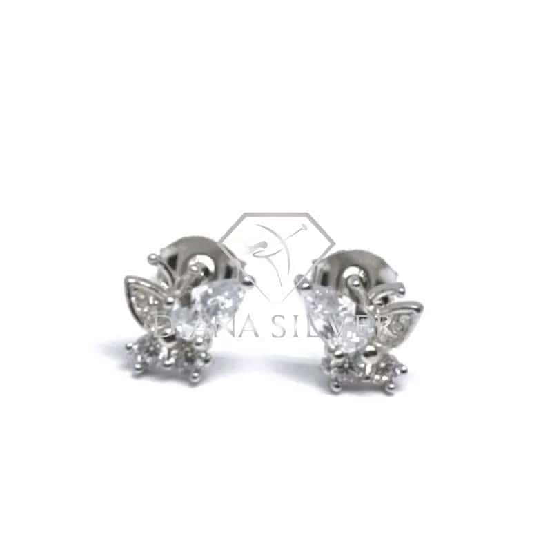 Silver white stone butterfly earrings