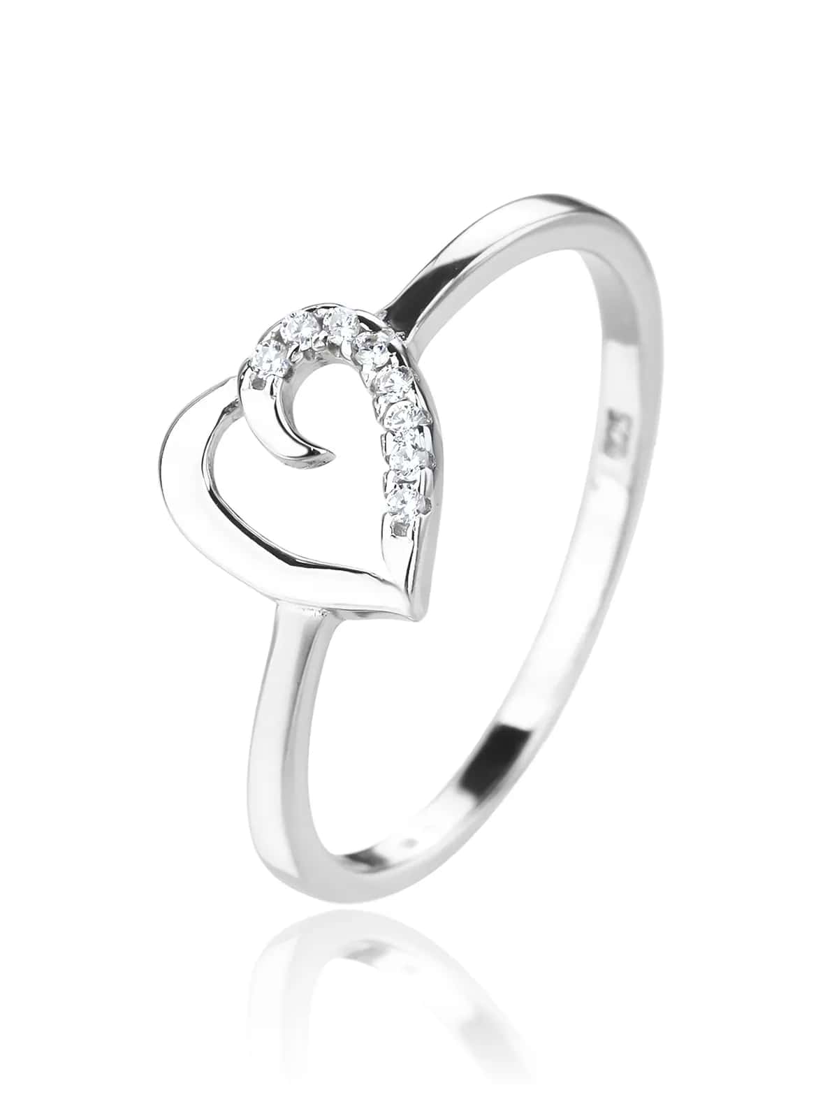 Anillo de corazón con circonitas, plata de ley 925 con baño de rodio