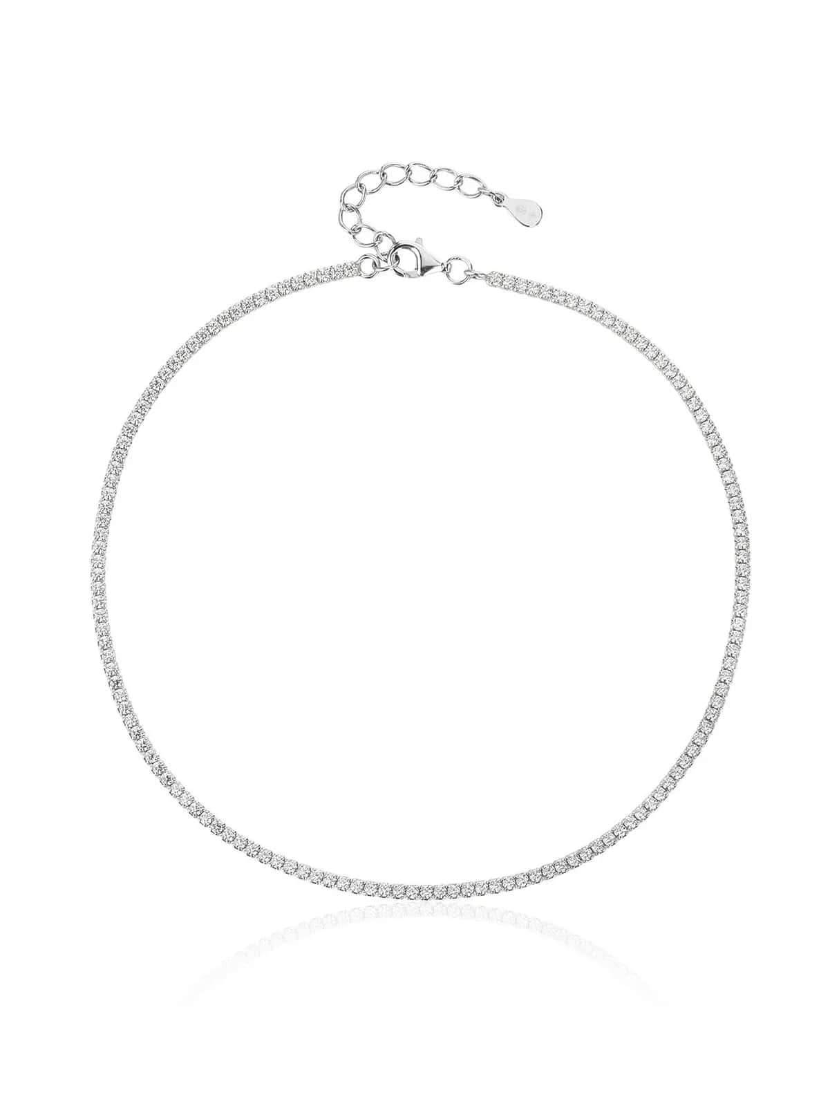 Tobillera de plata de ley 925 con circonitas y baño de rodio (24+3,5 cm)