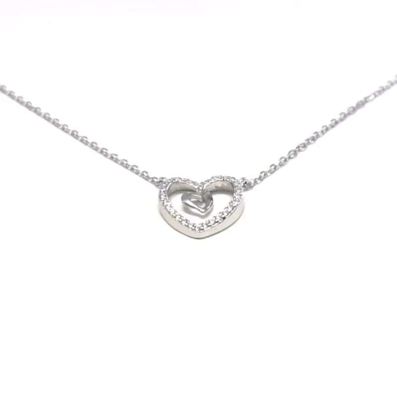 Silver necklace with white stone heart pendant