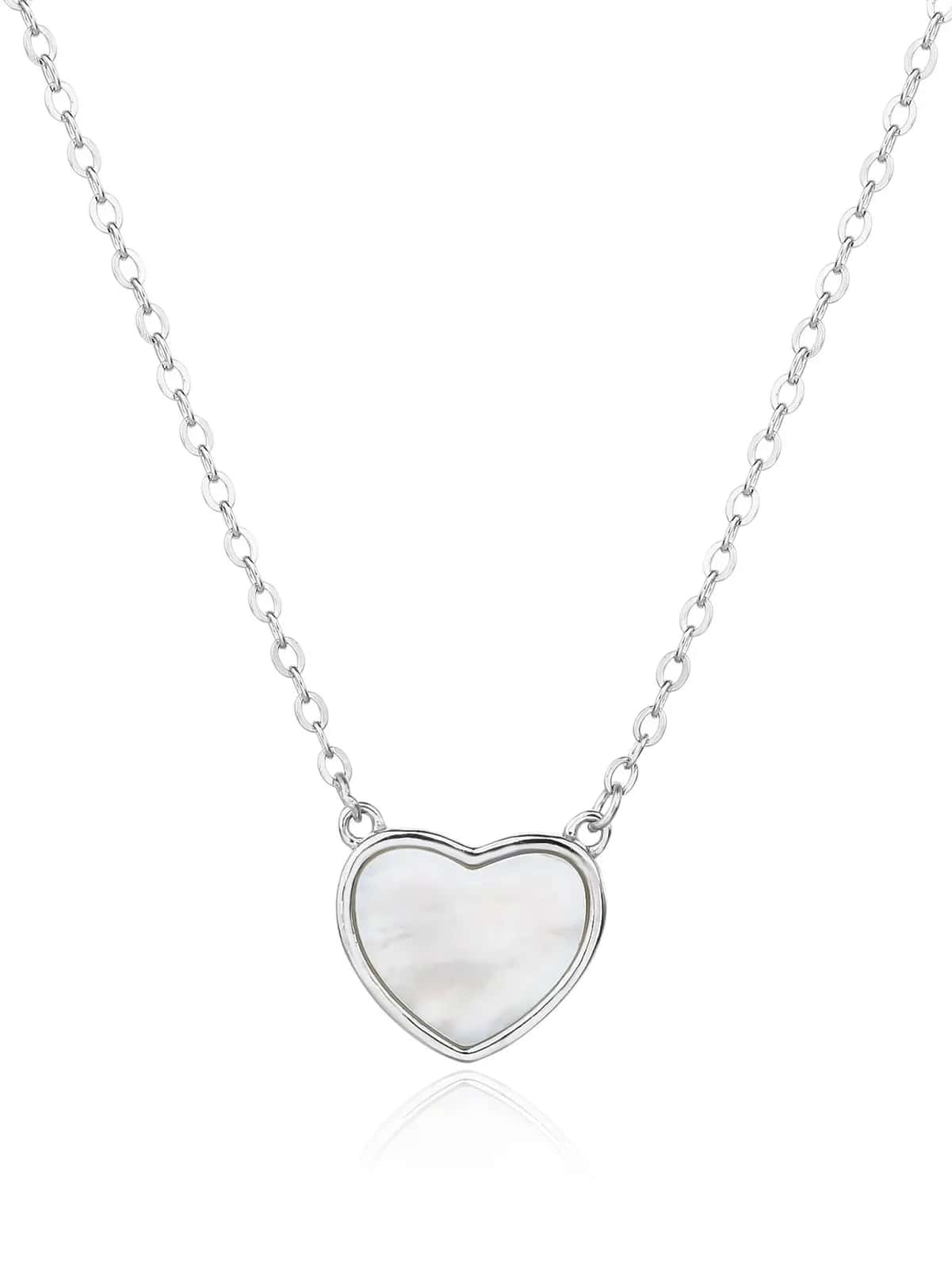Collar con colgante de corazón e incrustación de concha, plata de ley 925 con baño de rodio (44+4 cm)