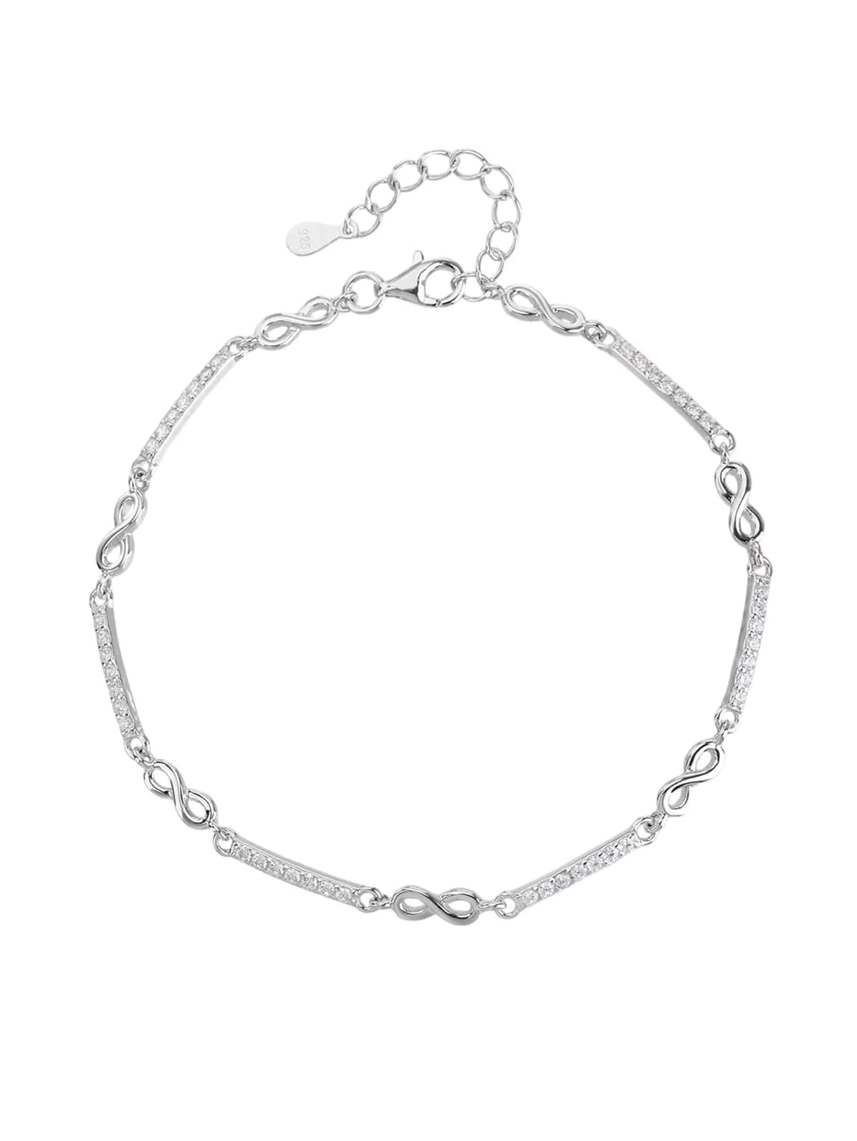 Brățară infinit din argint 925 cu zirconii, placată cu rodiu
