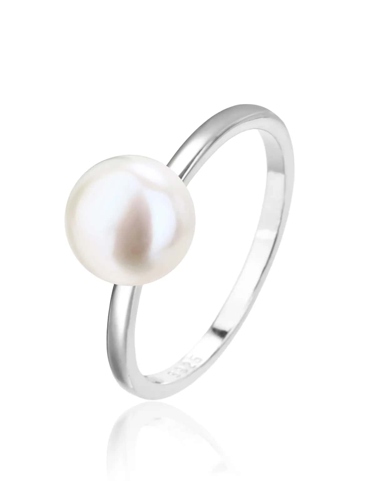 Anillo con perla blanca cultivada de agua dulce, plata de ley 925 con baño de rodio