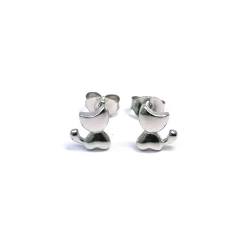 Silver kitten stud earrings